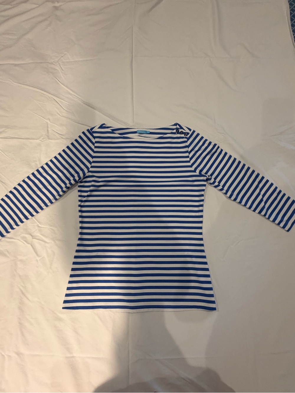 JMclaughlin Striped Boat Neck Shirt 3/4 Length Sleeve Mariner